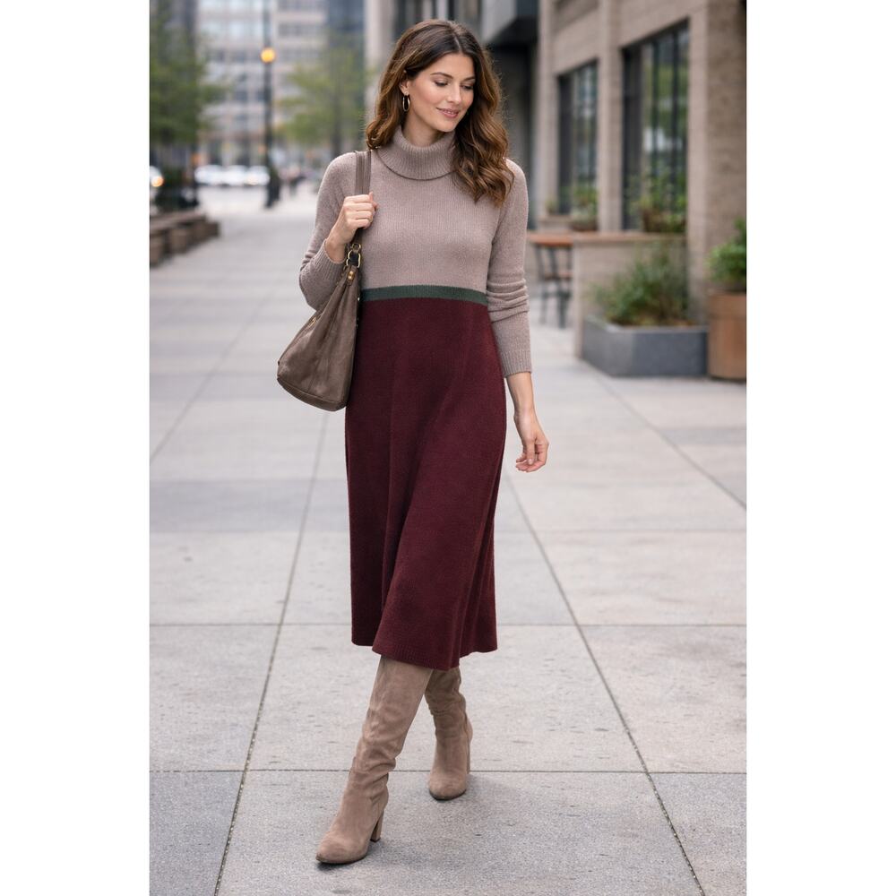 SWEETSALT Brown Rabbit Hair Blend Knit Modest Midi Dress Sz M Cozy Neutral
